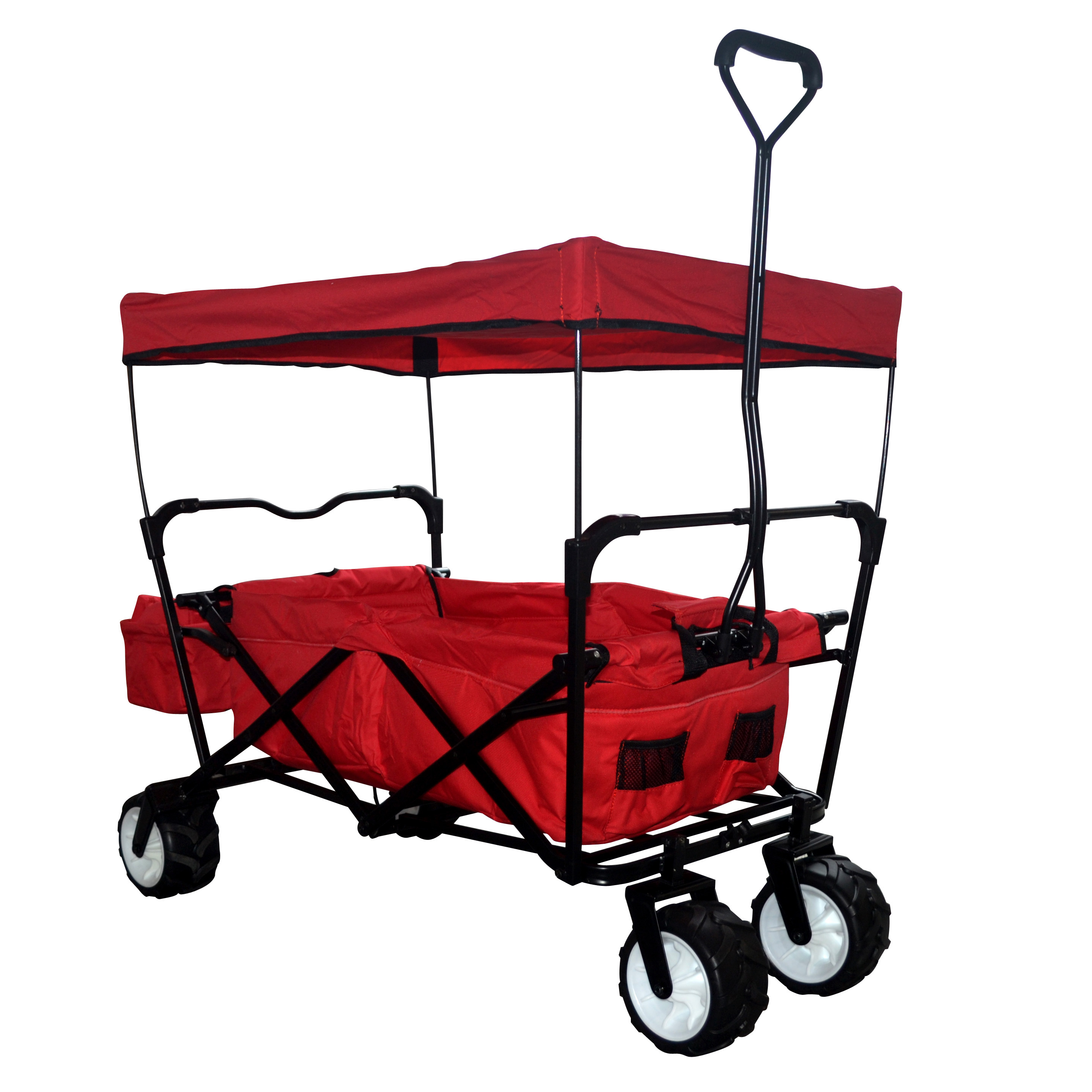RED OUTDOOR FOLDING WAGON CANOPY GARDEN UTILITY TRAVEL CART LARGE BEACH